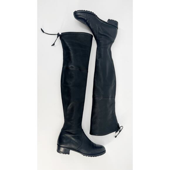 Stuart Weitzman Lowland Boots Women 7 Black Stretch Leather Over The Knee READ - Picture 4 of 11